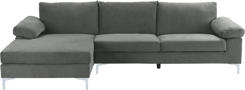 Photo 1 of **INCOMPLETE, MISSING 2 BOXES**
Casa Andrea Milano Modern Sectional Sofa L Shaped Velvet Couch, with Extra Wide Chaise Lounge, Large, Grey
