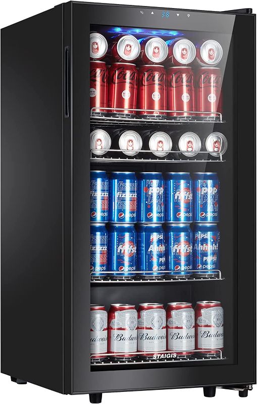 Photo 1 of STAIGIS Mini Beverage Refrigerator Freestanding, 3.2 Cu.ft Mini Fridge w/ 120 Can Capacity, Small Drink Fridge for Home & Office, Glass Door
