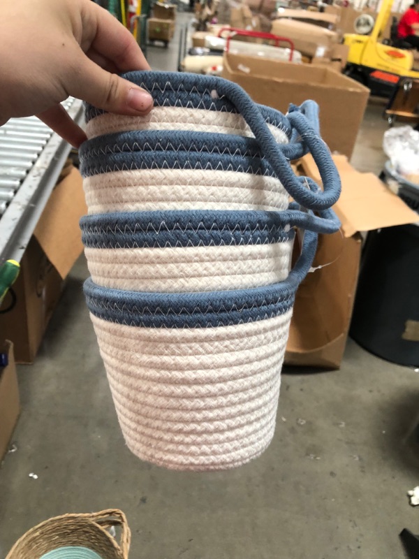 Photo 3 of 4pcks of Hanging Rope Baskets Cream/blue