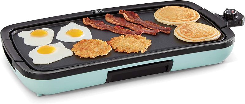 Photo 1 of DASH Deluxe Everyday Electric Griddle with Dishwasher Safe Removable Nonstick Cooking Plate for Pancakes, Burgers, Eggs and more, Includes Drip Tray + Recipe Book, 20” x 10.5”, 1500-Watt - Aqua
