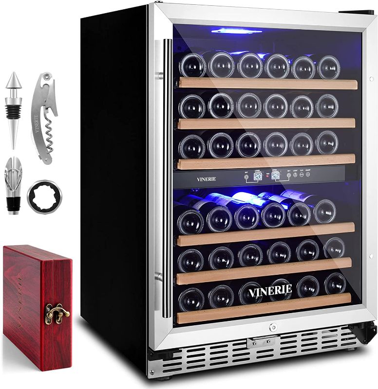 Photo 1 of VINERIE Premium 24 Inch Wine Cooler Refrigerators, 46 Bottle Dual Zone Built-in or Freestanding Fridge with Upgrade Compressor & Tempered Glass Door, 41F-73F Digital Temperature Control
