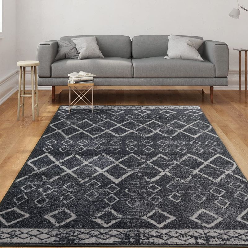 Photo 1 of Antep Rugs Alfombras Non-Skid (Non-Slip) 5x7 Rubber Back Bohemian Distressed Moroccan Boho Low Pile Profile Indoor Area Rug (Charcoal Gray, 5' x 7')
