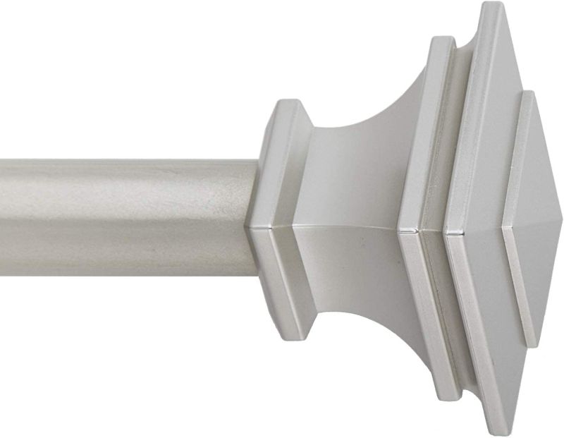 Photo 1 of 72-144" Nickel Curtain Rod, Quick Easy Installation, No Tools Option, 1" Diameter, Durable Steel Construction, Supports Heavy Fabrics, Decorative Square Finial, 4 Brackets, 72"-144" Adjustable
