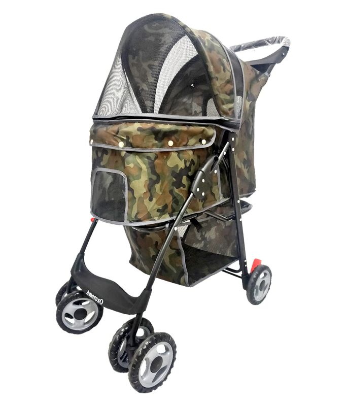 Photo 1 of AmorosO Foldable Pet Stroller - Travel Folding Dog Stroller - Stroller with Polyester Fabric - Swivel Wheels with Locks - Pet Stroller Travel Carriage with Umbrella - Bottom Storage - (Camouflage)
