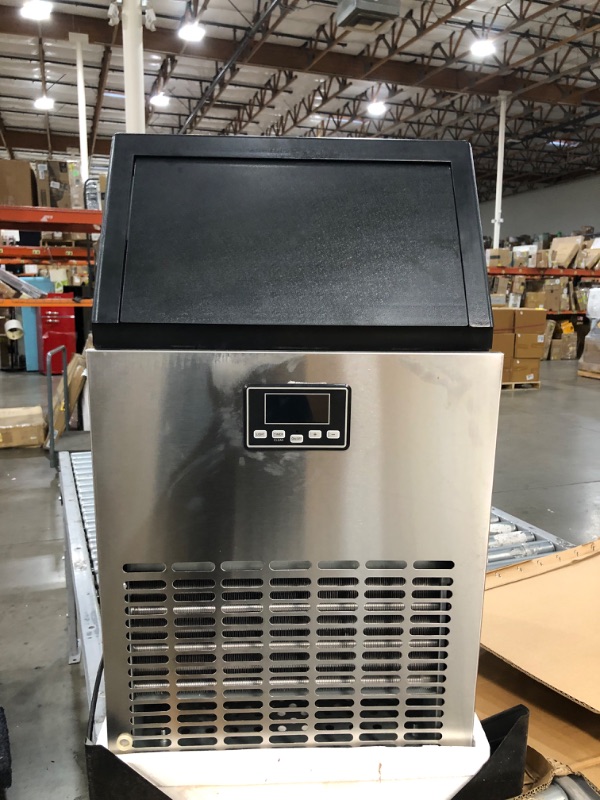Photo 1 of Antarctic Star Commercial Ice Makers Machine Stainless Steel Makers 100 Lbs of Ice Per 24H with 33 Pounds Storage Capacity Ice Cubes Freestanding Party/Bar/Restaurant Scoop Connection Hose Silver
