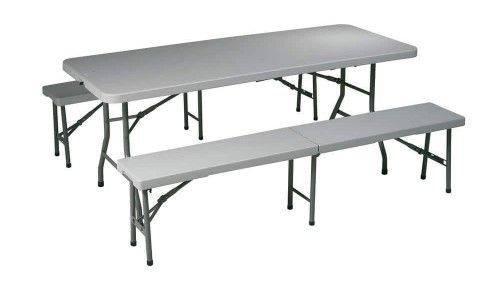 Photo 1 of 3-Piece Grey Folding Table Bench Set 6FT x 29inches w
