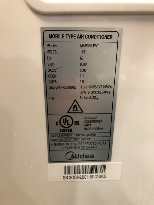 Photo 5 of MIDEA MAP05R1WT 6,000 BTU EasyCool Portable Air Conditioner, Dehumidifier, and Fan-Cools up to 120 Sq. Ft, for Rooms, White.
