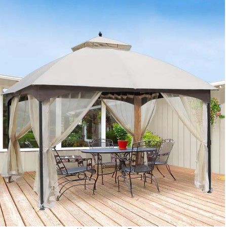 Photo 1 of 10 ft. x 12 ft. Beige Soft Top Steel/Metal Outdoor Patio Gazebo
