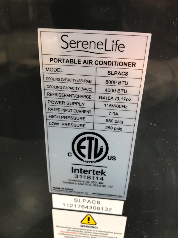 Photo 4 of SereneLife SLPAC8 Portable Air Conditioner Compact Home AC Cooling Unit with Built-in Dehumidifier & Fan Modes, Quiet Operation, Includes Window Mount Kit, 8,000 BTU, White
