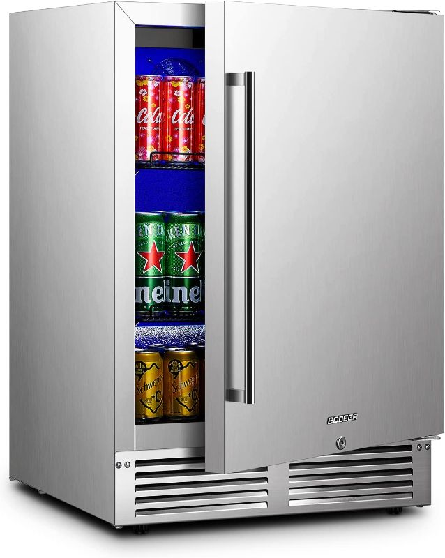 Photo 1 of BODEGA Outdoor Beverage Refrigerator, 164 Can Built-In or Freestanding 24 Inch Outdoor Fridge with Stainless Steel Door - For Home Bar Office Commercial Outdoor Indoor Use
