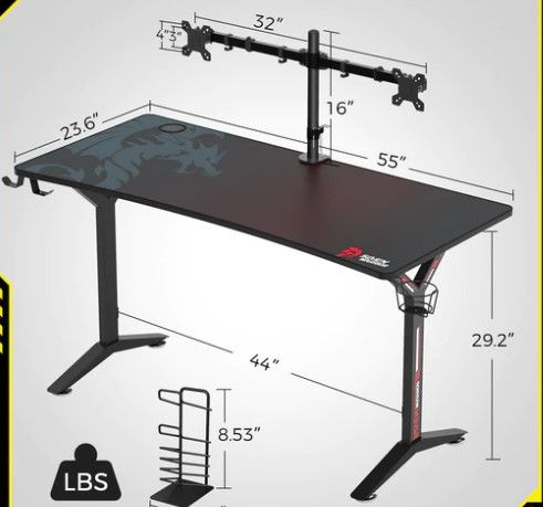 Photo 1 of Seven Warrior Gaming Desk with Dual Monitor Mount , Carbon Fiber Surface Computer Gamer Desk with Full Desk Mouse Pad 47in 55in 60in
