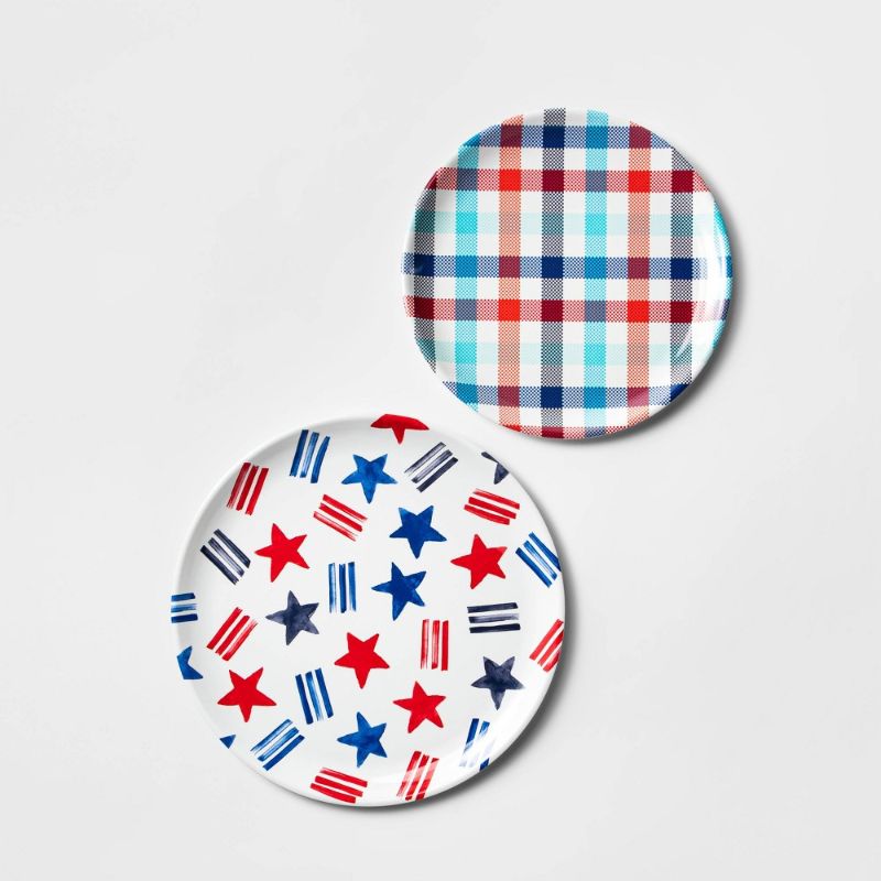 Photo 1 of 2PK-2pc Melamine Stars and Check Printed Serving Platter Set - Sun Squad™
