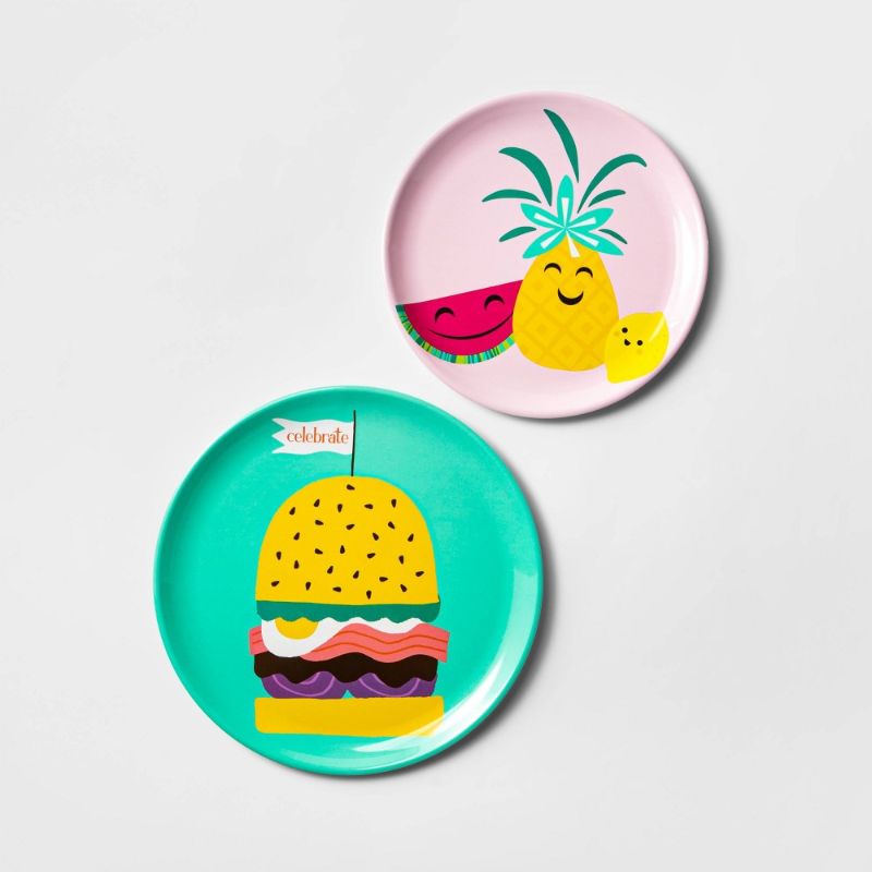 Photo 1 of 2PK-2pc Melamine Burger and Fruit Printed Serving Platter Set - Sun Squad™
