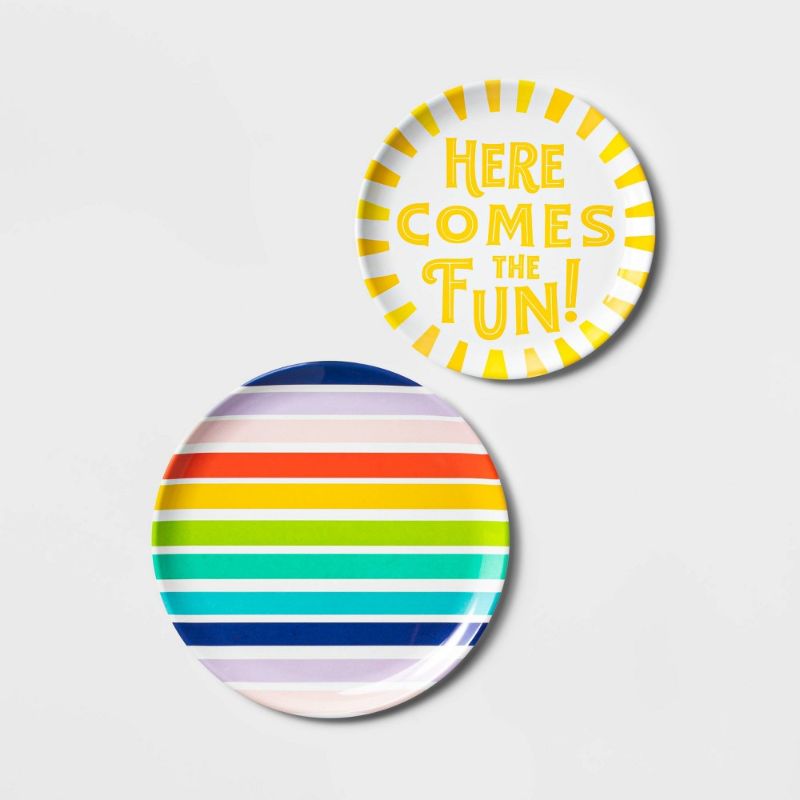 Photo 1 of 2PK-2pc Melamine Here Come the Fun and Rainbow Printed Serving Platter Set - Sun Squad™
