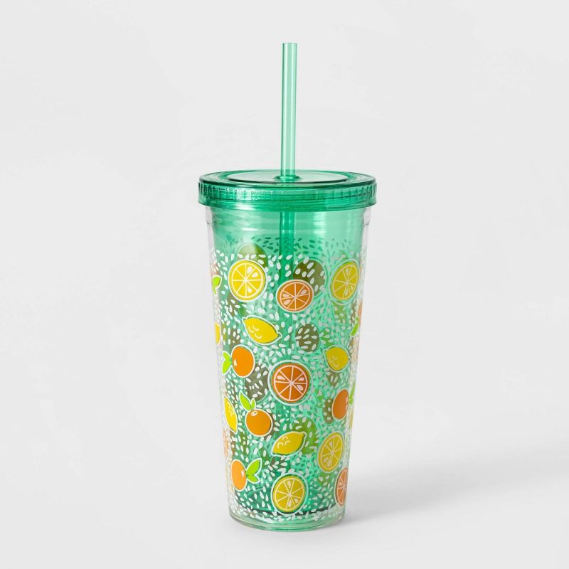 Photo 1 of 4PK-23oz Plastic Citrus Printed Tumbler with Straw - Sun Squad™
