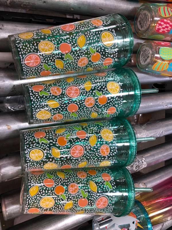 Photo 2 of 4PK-23oz Plastic Citrus Printed Tumbler with Straw - Sun Squad™
