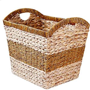 Photo 1 of Deep Wicker Baskets for Storage Organization -18.5x13.5x14.5"- Towel Basket – Extra Large Wicker Basket with Handle. Dual-Tone Decorative Woven Baskets, Seagrass Water Hyacinth Basket
