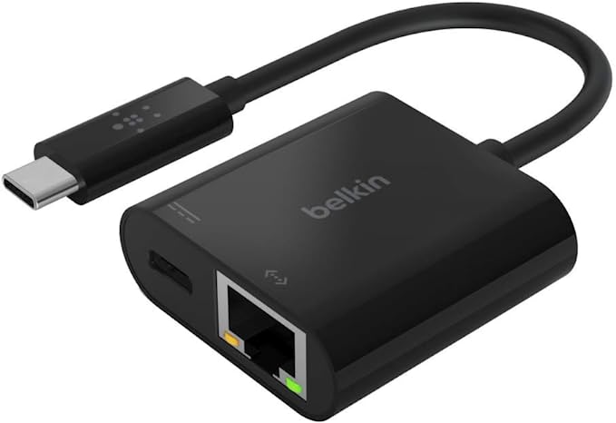 Photo 1 of Belkin USB C to Ethernet Adapter + Charger with 60W Pass Through Charging for Connected Devices with 1000 Mbps Ethernet Speeds for MacBook Pro, MacBook Air or Windows (Black)
