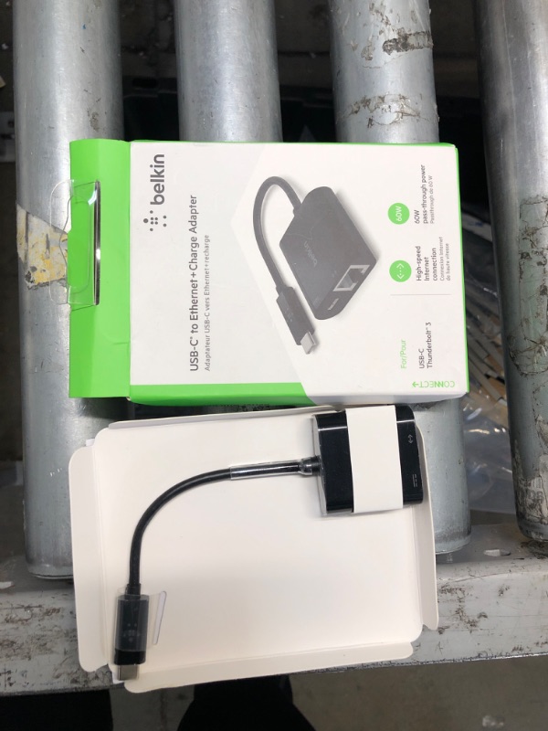 Photo 2 of Belkin USB C to Ethernet Adapter + Charger with 60W Pass Through Charging for Connected Devices with 1000 Mbps Ethernet Speeds for MacBook Pro, MacBook Air or Windows (Black)
