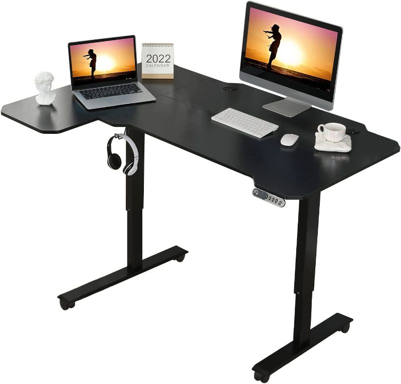 Photo 1 of BilBil Height Adjustable Electric Standing Desk, Sit to Stand Desk Home Office Computer Desk, 55 x 24 Rustic Brown and Black Top, Black Frame
