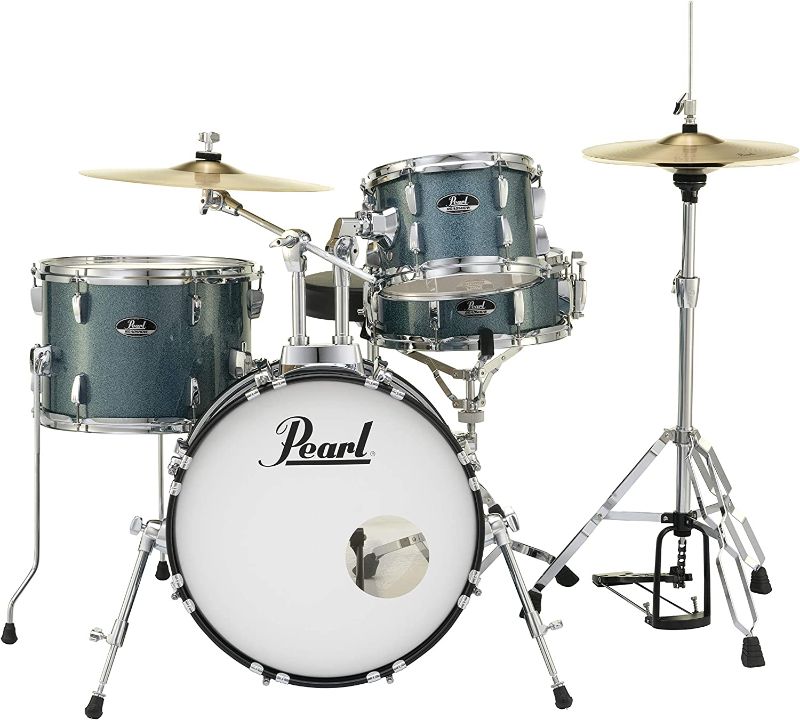 Photo 1 of Pearl Roadshow Drum Set 4-Piece Complete Kit with Cymbals and Stands, Aqua Blue Glitter (RS584C/C703)
