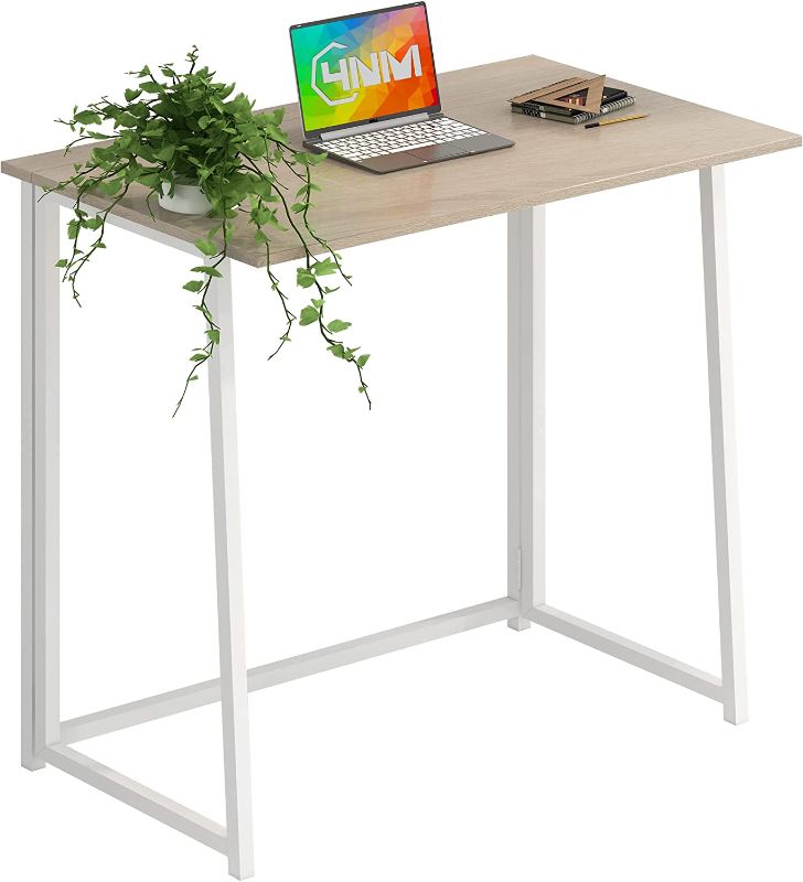 Photo 1 of 4NM 31.5" Small Folding Desk, Simple Assembly Computer Desk Home Office Desk Study Writing Table for Small Space Offices - Natural and White
