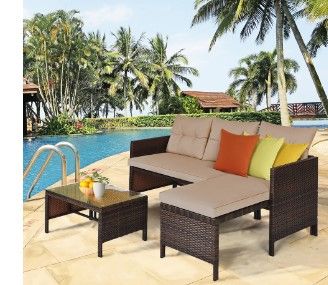 Photo 1 of **INCOMPLETE MISSING BOX 2 OF 2 !! Costway 3PCS Patio Wicker Rattan Sofa Set Outdoor Sectional Conversation Set Turquoise
