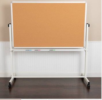 Photo 1 of **INCOMPLETE MISSING WHITE BOARD !! HERCULES Series 64.25"W x 64.75"H Reversible Mobile Cork Bulletin Board and White Board with Pen Tray - Flash Furniture YU-YCI-005-CK-GG
