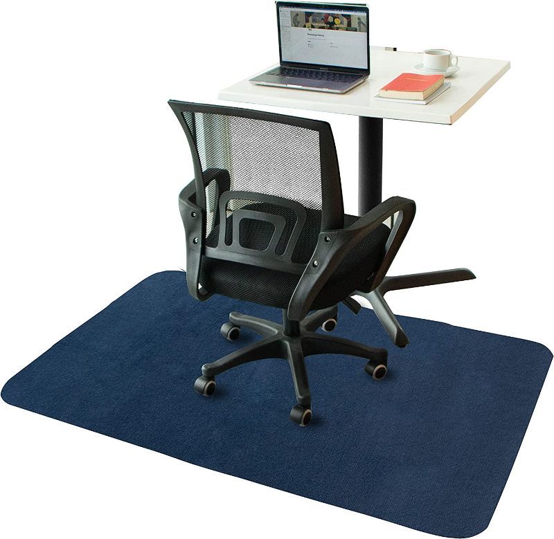 Photo 1 of XFasten Office Chair Mat for Hardwood Floor, Dark Blue 56”x36”, 1/6” Thick Office Chair Rug for Hardwood Floor Easy Scoot Low-Pile Rolling Chair Mat Floor Protector Mat Desk Rug Tile Protection Mat
