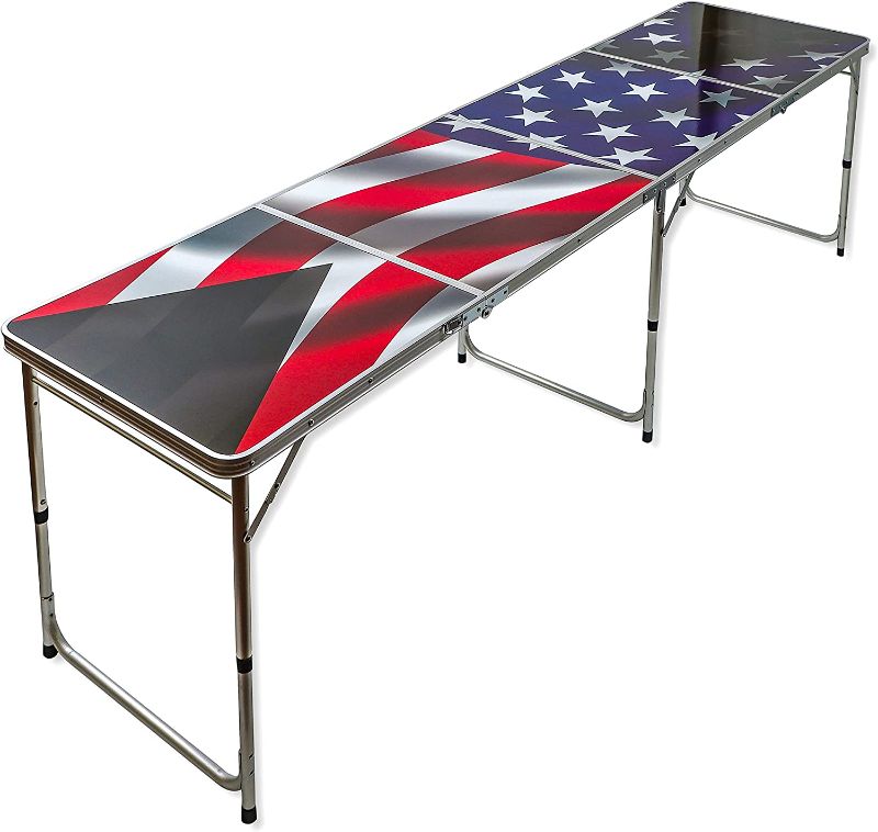 Photo 1 of 8' Folding Beer Pong Table with Bottle Opener, Ball Rack and 6 Pong Balls - American Flag Design - By Red Cup Pong
