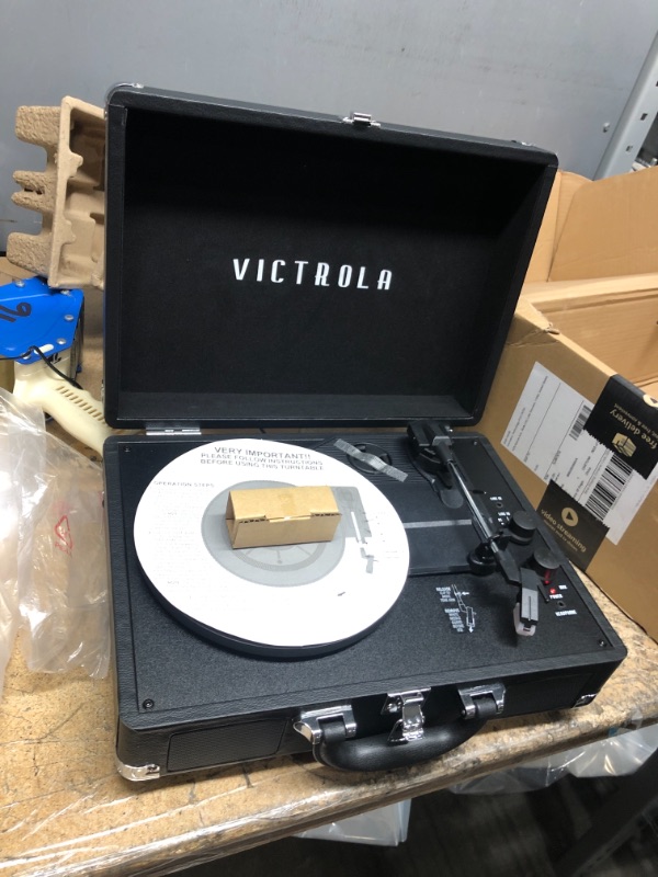 Photo 2 of Victrola Vintage 3-Speed Bluetooth Portable Suitcase Record Player with Built-in Speakers | Upgraded Turntable Audio Sound| Includes Extra Stylus | Black, Model Number: VSC-550BT-BK, 1SFA