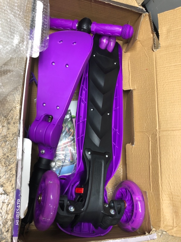 Photo 1 of 3 Wheeled Scooter for Kids - Stand & Cruise Child/Toddlers Toy Folding Kick Scooters w/Adjustable Height, Anti-Slip Deck, Flashing Wheel Lights, for Boys/Girls 2-12 Year Old - Hurtle HURFS56 Purple