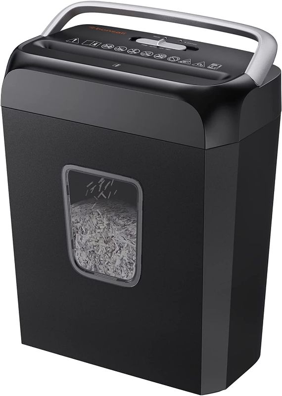 Photo 1 of Bonsaii Paper Shredder for Home Use,6-Sheet Crosscut Paper and Credit Card Shredder for Home Office,Home Shredder with Handle for Document,Mail,Staple,Clip-3.4 Gal Wastebasket(C237-B)