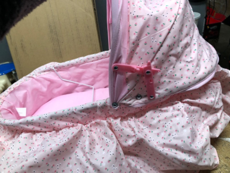 Photo 1 of Badger Basket Folding Doll Cradle with Hood, Pink, fits 18 inch Dolls