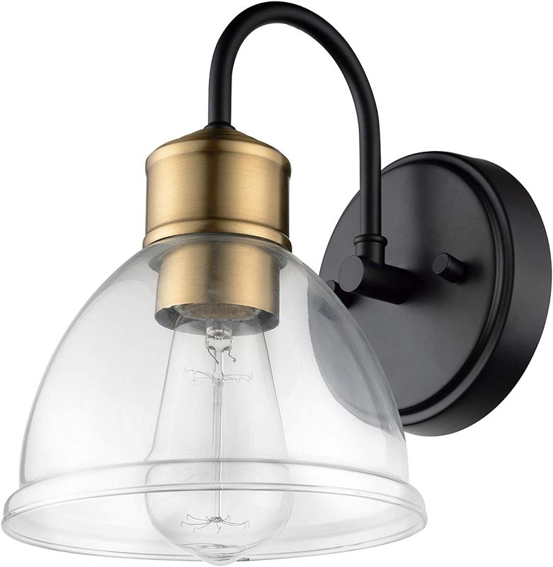 Photo 1 of Globe Electric 51714 1-Light Wall Sconce, Dark Bronze, Antique Brass Socket, Clear Glass Shade, Wall Lighting, Wall Lamp Dimmable, Wall Lights for Bedroom,...