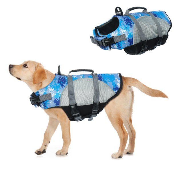 Photo 1 of Kuoser Dog Life Jacket, Adjustable Ripstop Pet Safety Vest with Reflective Stripes, Dog Lifesaver with Rescue Handle for Small Medium Large Dog
