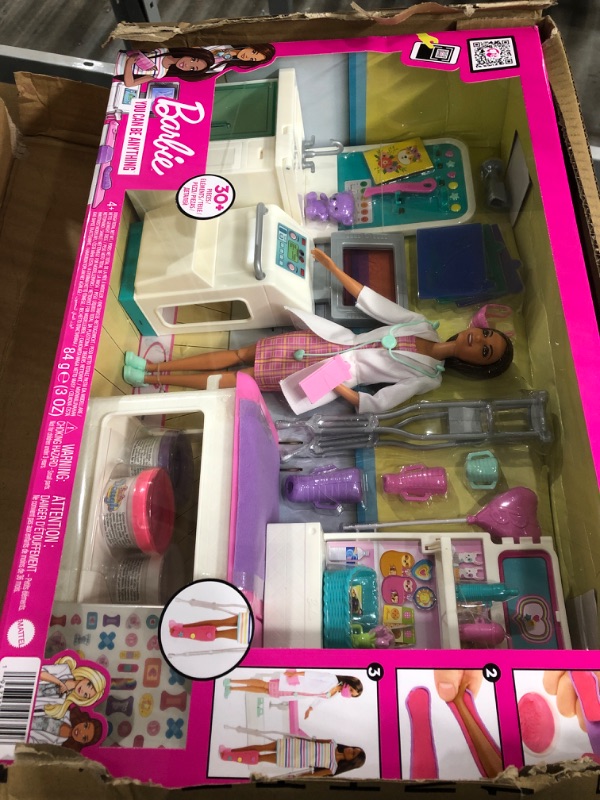 Photo 2 of Barbie Fast Cast Clinic Playset, Brunette Doctor Doll (12-in), 30+ Play Pieces, 4 Play Areas, Cast & Bandage Making, Medical & X-ray Stations, Exam Table, Gift Shop & More, Great Toy Gift