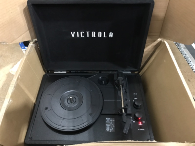 Photo 2 of Victrola Vintage 3-Speed Bluetooth Portable Suitcase Record Player with Built-in Speakers | Upgraded Turntable Audio Sound| Includes Extra Stylus | Black, Model Number: VSC-550BT-BK, 1SFA