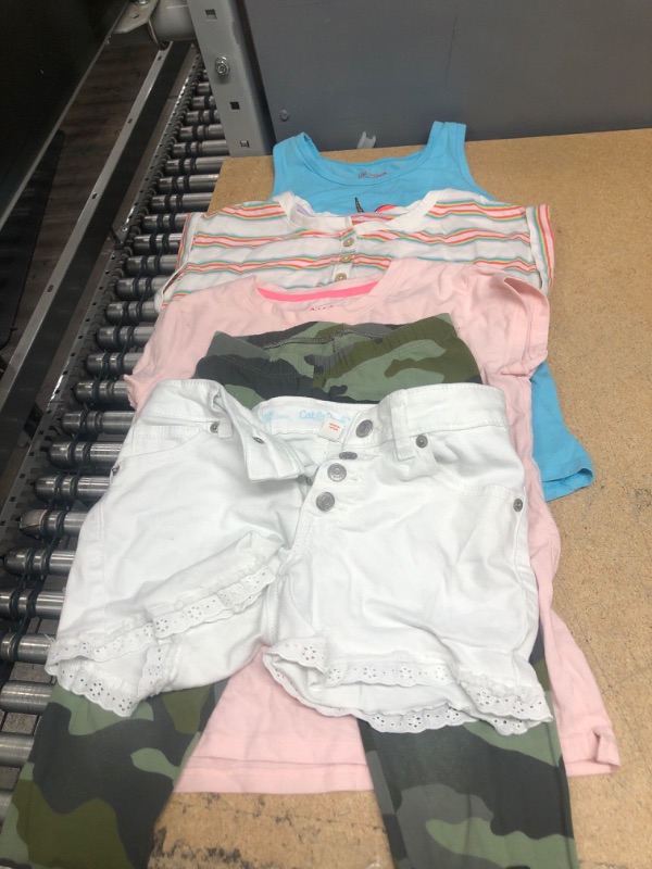 Photo 1 of GIRLS CLOTHING BUNDLE Size Med (7-8), Five Pieces, Shorts Leggings Shirts; New, One Shirt Water-Damaged ***AS IS NO RETURNS*** 