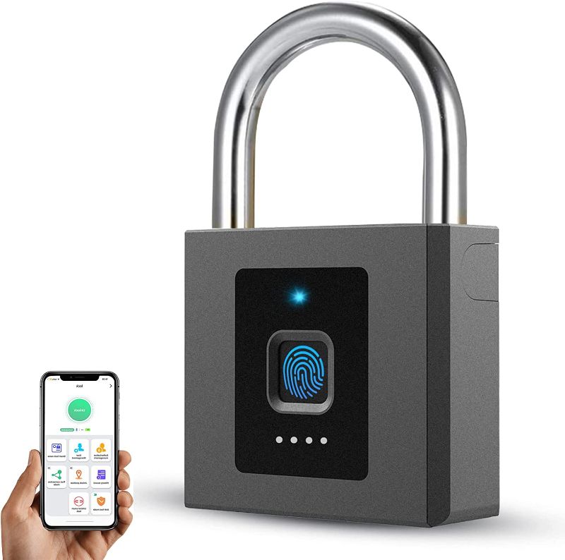 Photo 1 of Fingerprint Padlock, Anweller Large Size Smart Lock, Bluetooth Padlock with Keyless Biometric, Waterproof for Warehouse, Gym, Cabinets, Office
