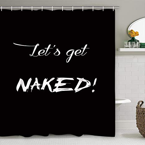 Photo 1 of 4 Pcs Get Naked Shower Curtain Set with Non-Slip Rugs, Toilet Lid Cover and Bath Mat, Funny Mens Shower Curtain with 12 Hooks, Fabric Black White Shower Curtain for Bathroom, Black Bathroom Set
