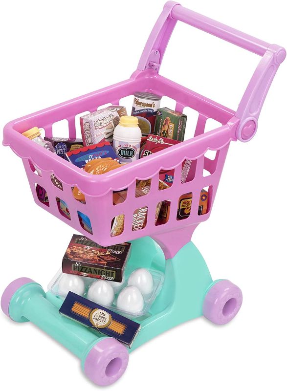 Photo 1 of Battat Play Circle by Battat Pink Shopping Day Grocery Cart Toy Shopping Cart wi...