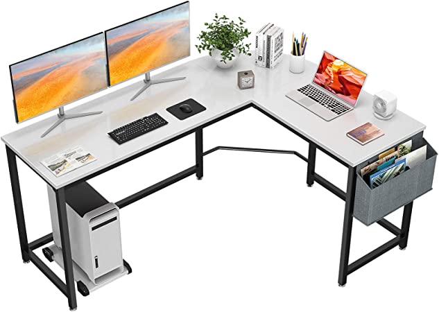 Photo 1 of L Shaped Desk 58’’ Corner Desk Computer Gaming Desk PC Table Writing Desk Large L Study Desk Home Office Workstation Modern Simple Multi-Usage Desk with Storage Bag Space-Saving Wooden Table
