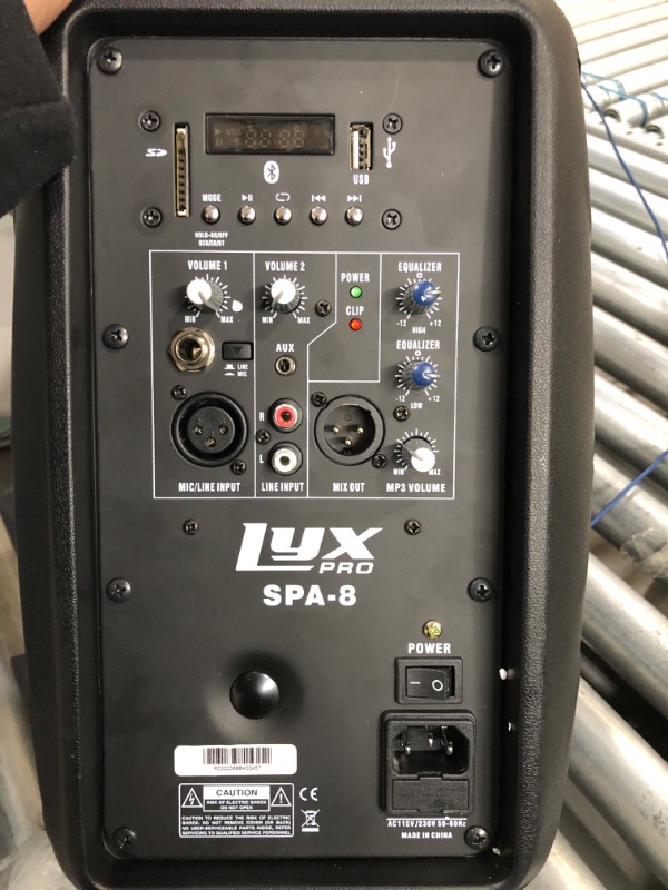 Photo 2 of LyxPro SPA-8 Compact 8" Portable PA System 100-Watt RMS Power Active Speaker System Equalizer Bluetooth SD Slot USB MP3 XLR 1/4" 1/8" 3.5mm Inputs
