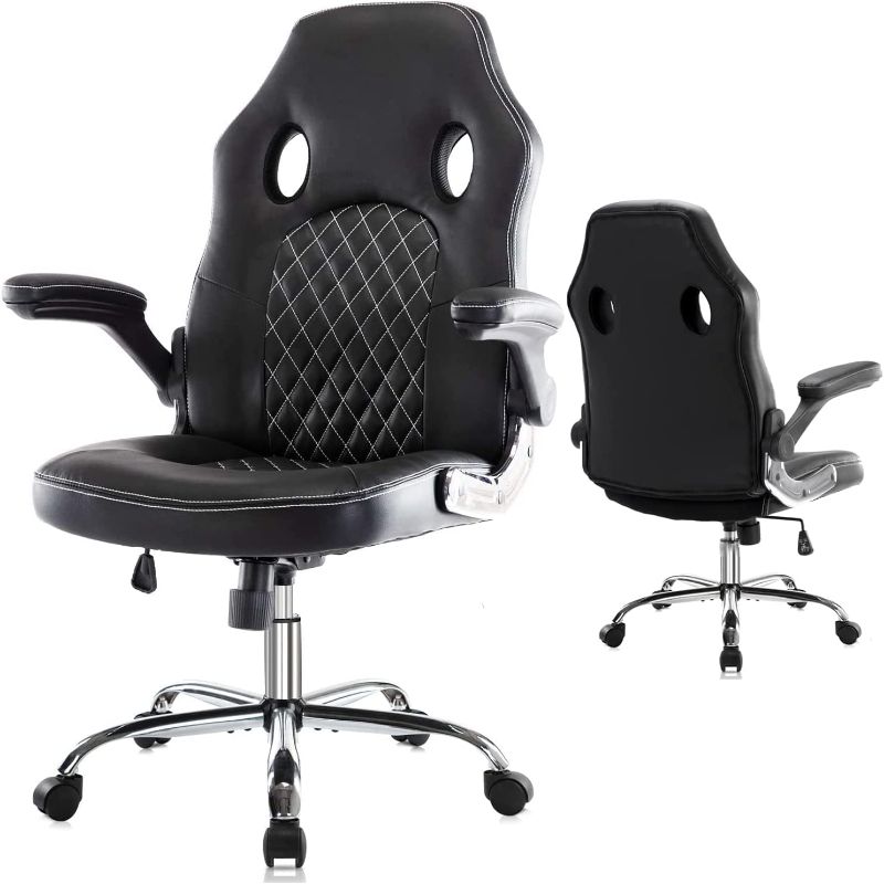 Photo 1 of Office Chair PU Leather Gaming Chair, High Back Ergonomic Adjustable Racing Chair, Task Swivel Desk Chair Executive Computer Chair with Adjustable Padded Armrests, Black
