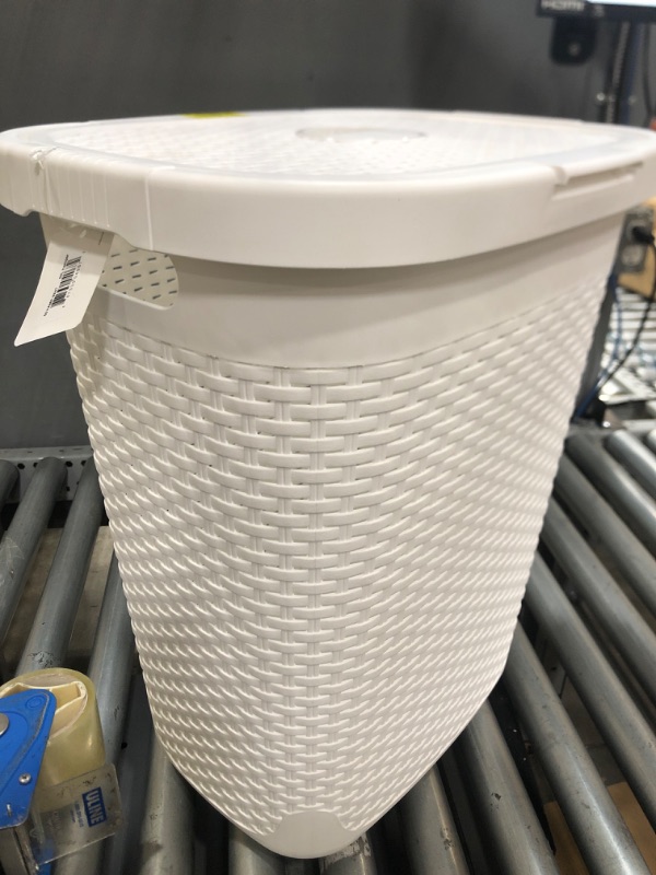Photo 1 of 50-Liter White Plastic Laundry Basket with Cutout Handles