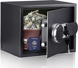 Photo 1 of SOULYI Safe Box, 0.5 Cubic Feet Small Safe with Digital Keypad Override Keys, Money Safe Mounted on Wall Floor of Home Office Hotel For Jewelry Document Cash Gun Storage

