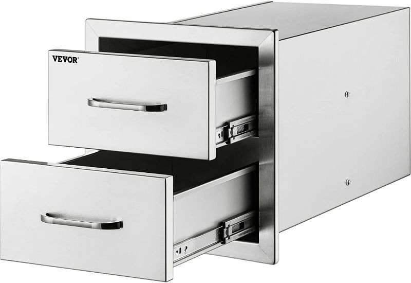 Photo 1 of Mophorn Outdoor Kitchen Drawers 18W x 20.6H x 12.7D Inch, Flush Mount Double BBQ Drawers Stainless Steel with Handle, BBQ Island Drawers for Outdoor Kitchens or Patio Grill Station
