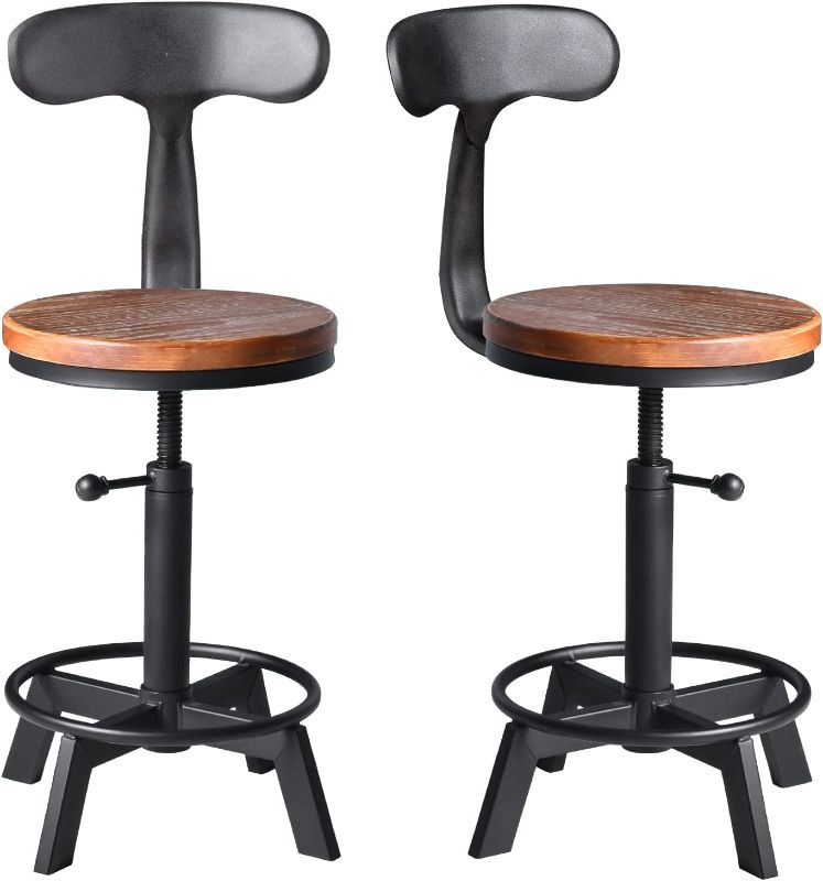 Photo 1 of 17.7-24.4inch Vintage Bar Stools with Backrest Industrial Metal Swivel Bar Stool Height Adjustable Kitchen Island Counter Stool Dining Chair (Set of 2)
