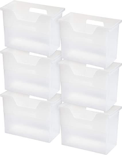 Photo 1 of IRIS USA OTFB-M Medium Portable Desktop File Box, Clear - 6 Pack, Side Handles, Hanging File Folders, Tabs & Inserts, Letter Size (13. 39"L x 5. 9"W x 9.8"H)
